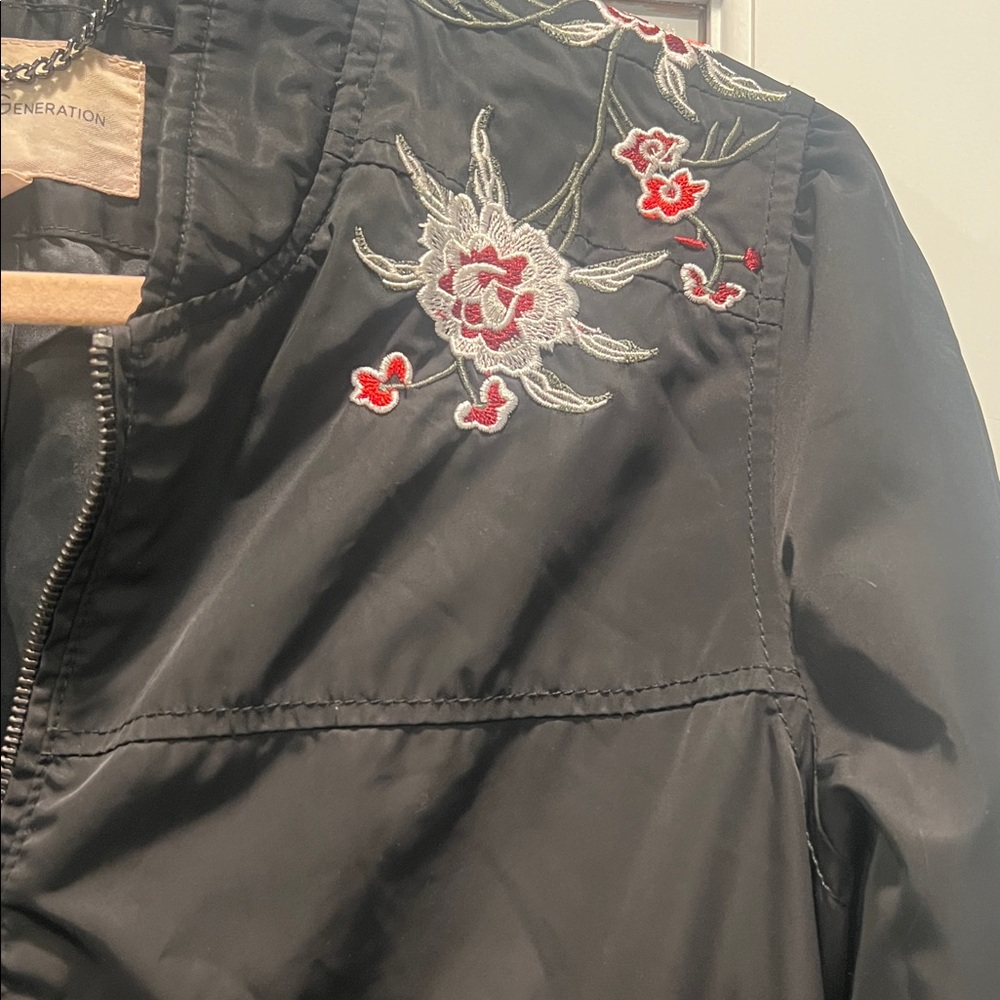 BCBGeneration Black Bomber Jacket with Floral Emb… - image 4